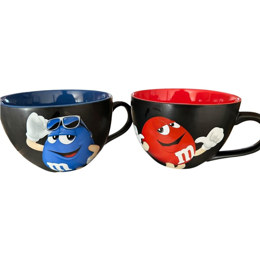 M&M's World Character Mugs Black/Red & Black/Blue Set of 2